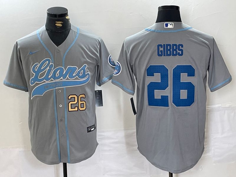 Men Detroit Lions 26 Gibbs Grey Joint Name 2024 Nike Limited NFL Jersey style 2